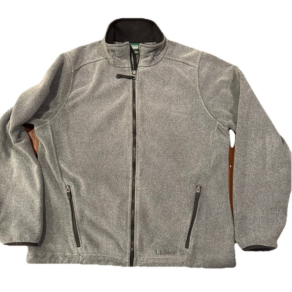 LL Bean Fleece Zip Jacket Womens Medium Grey Zip Up Pockets Outdoor Hiking